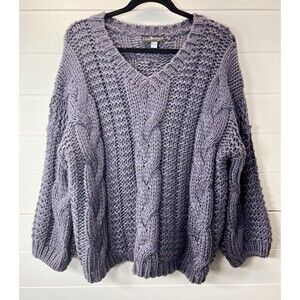 Liza Byrd Purple Chunky Cable Knit Sweater One Size Lagenlook Coastal Grandma
